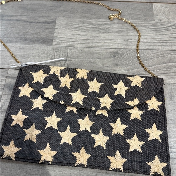 Dark  Gray and Cream Star Pattern Clutch - Picture 2 of 7